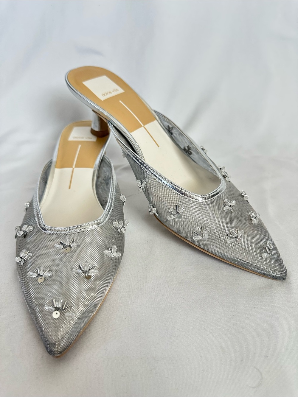Dolce Vita Silver Pointed-Toe Embellished Mules